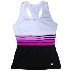 Fila Racerback Tank Top Size Medium White Black & Pink Tennis Athleisure Workout